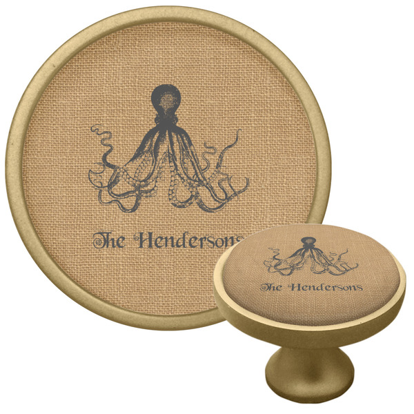 Custom Octopus & Burlap Print Cabinet Knob - Gold (Personalized)