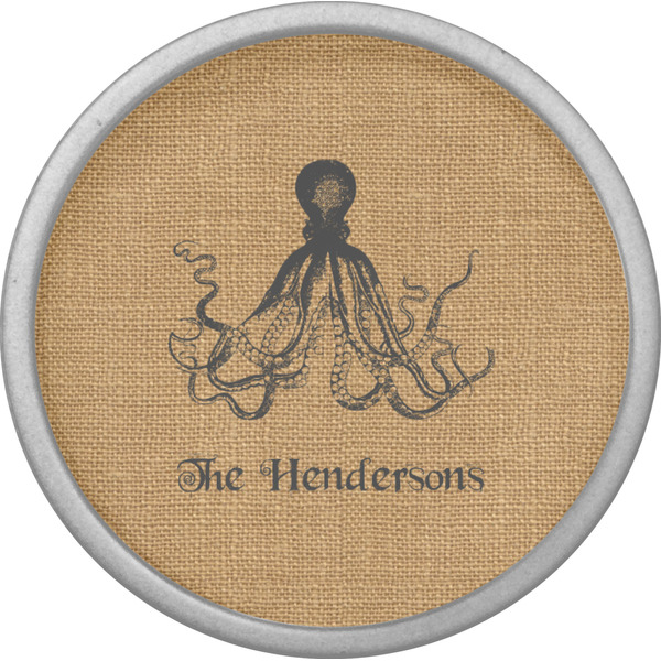 Octopus & Burlap Print Cabinet Knob - Nickel - Front