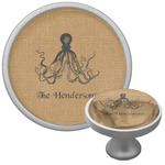 Octopus & Burlap Print Cabinet Knob (Silver) (Personalized)