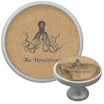 Octopus & Burlap Print Cabinet Knob (Silver) (Personalized)