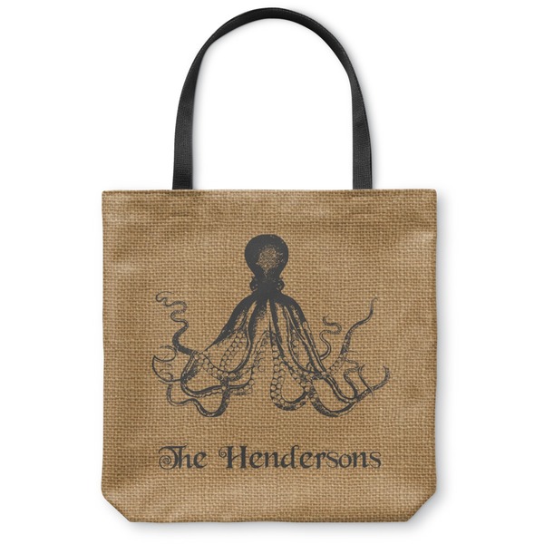 Custom Octopus & Burlap Print Canvas Tote Bag - Small - 13"x13" (Personalized)