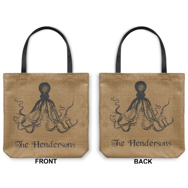 Octopus & Burlap Print Canvas Tote - Front and Back
