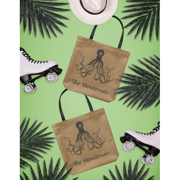 Octopus & Burlap Print Canvas Tote Lifestyle Front and Back