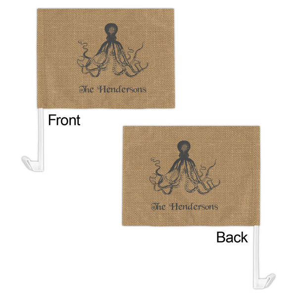 Octopus & Burlap Print Car Flag - 11" x 8" - Front & Back View