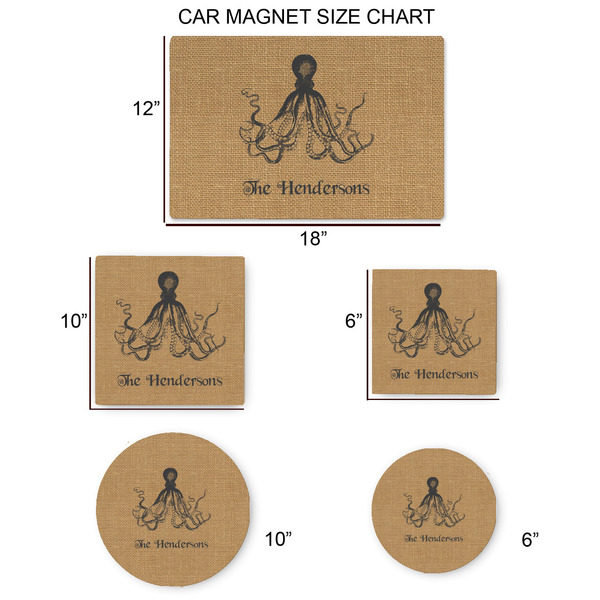 Octopus & Burlap Print Car Magnets - SIZE CHART