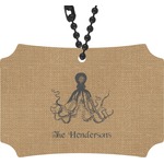 Octopus & Burlap Print Rear View Mirror Ornament (Personalized)