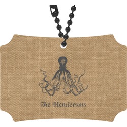 Octopus & Burlap Print Rear View Mirror Ornament (Personalized)