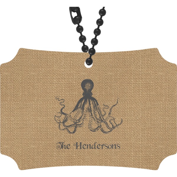 Custom Octopus & Burlap Print Rear View Mirror Ornament (Personalized)