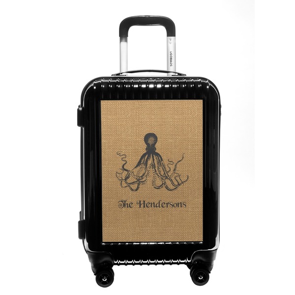 Custom Octopus & Burlap Print Carry On Hard Shell Suitcase (Personalized)