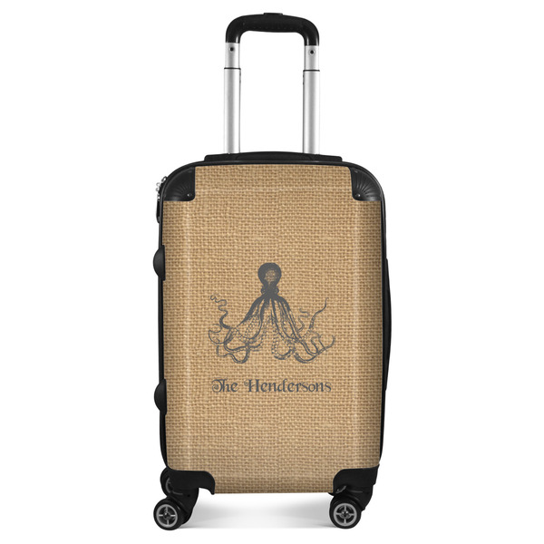 Custom Octopus & Burlap Print Suitcase - 20" Carry On (Personalized)