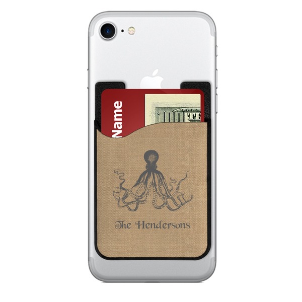 Custom Octopus & Burlap Print 2-in-1 Cell Phone Credit Card Holder & Screen Cleaner (Personalized)