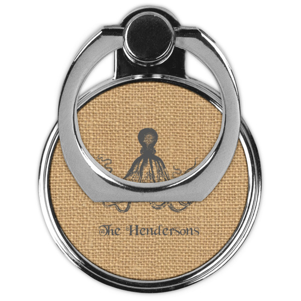 Octopus & Burlap Print Cell Phone Ring Stand & Holder - Front (Collapsed)