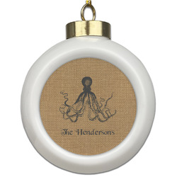 Octopus & Burlap Print Ceramic Ball Ornament (Personalized)