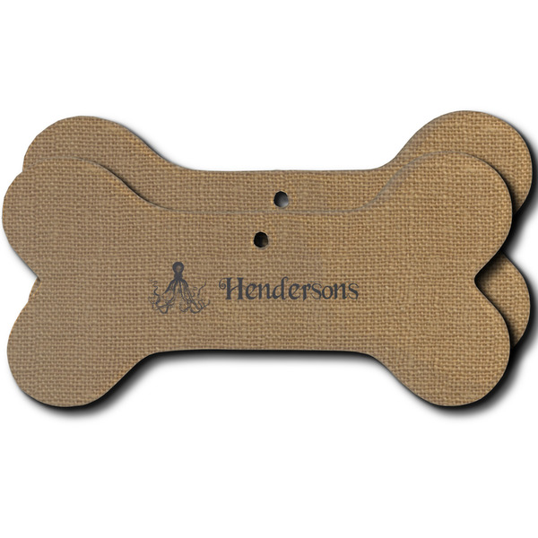 Custom Octopus & Burlap Print Ceramic Dog Ornament - Front & Back w/ Name or Text