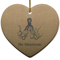 Octopus & Burlap Print Heart Ceramic Ornament w/ Name or Text