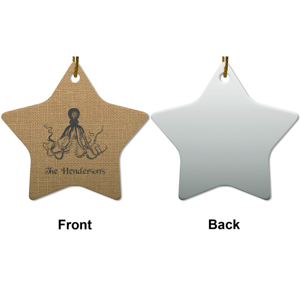 Octopus & Burlap Print Ceramic Flat Ornament - Star Front & Back (APPROVAL)