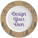 Octopus & Burlap Print Ceramic Dinner Plates (Set of 4) (Personalized)