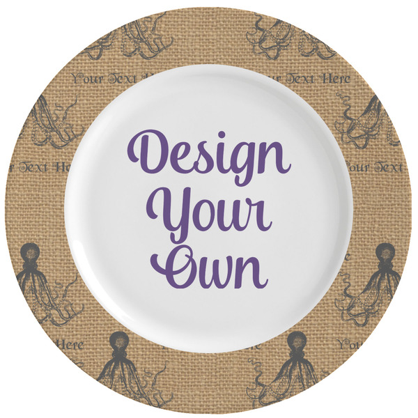 Custom Octopus & Burlap Print Ceramic Dinner Plates (Set of 4) (Personalized)