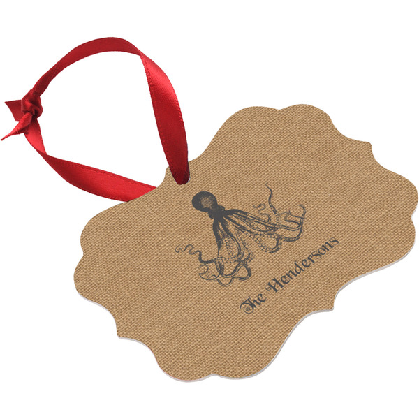 Octopus & Burlap Print Christmas Ornament