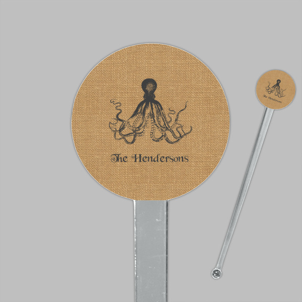 Octopus & Burlap Print Clear Plastic 7" Stir Stick - Round - Closeup