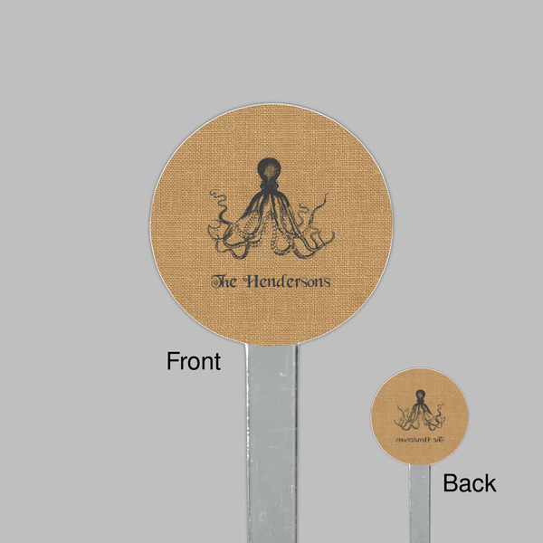 Octopus & Burlap Print Clear Plastic 7" Stir Stick - Round - Front & Back