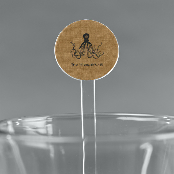 Custom Octopus & Burlap Print 7" Round Plastic Stir Sticks - Clear (Personalized)