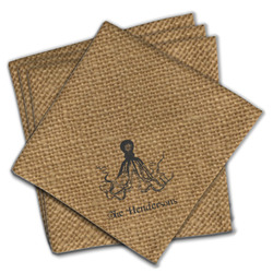 Octopus & Burlap Print Cloth Napkins (Set of 4) (Personalized)