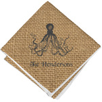 Octopus & Burlap Print Cloth Cocktail Napkin - Single w/ Name or Text