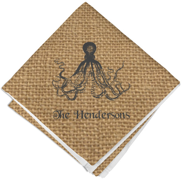 Octopus & Burlap Print Cloth Napkins - Personalized Lunch (Folded Four Corners)