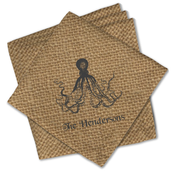 Custom Octopus & Burlap Print Cloth Cocktail Napkins - Set of 4 w/ Name or Text
