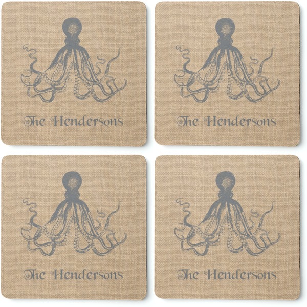 Octopus & Burlap Print Coaster Rubber Back - Apvl