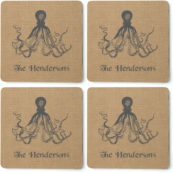 Octopus & Burlap Print Coaster Rubber Back - Apvl