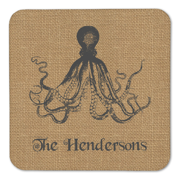 Octopus & Burlap Print Coaster Set - FRONT (one)