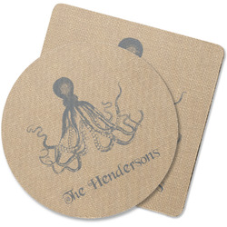 Octopus & Burlap Print Rubber Backed Coaster (Personalized)