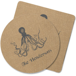 Octopus & Burlap Print Rubber Backed Coaster (Personalized)