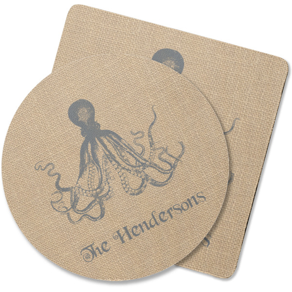 Custom Octopus & Burlap Print Rubber Backed Coaster (Personalized)