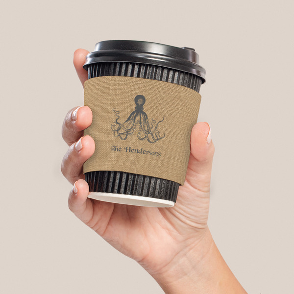 Octopus & Burlap Print Coffee Cup Sleeve - LIFESTYLE