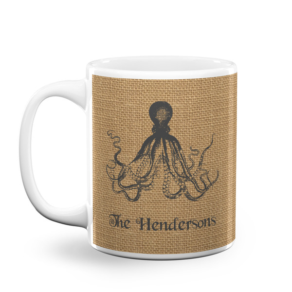 Custom Octopus & Burlap Print Coffee Mug (Personalized)