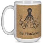 Octopus & Burlap Print 15 Oz Coffee Mug - White (Personalized)