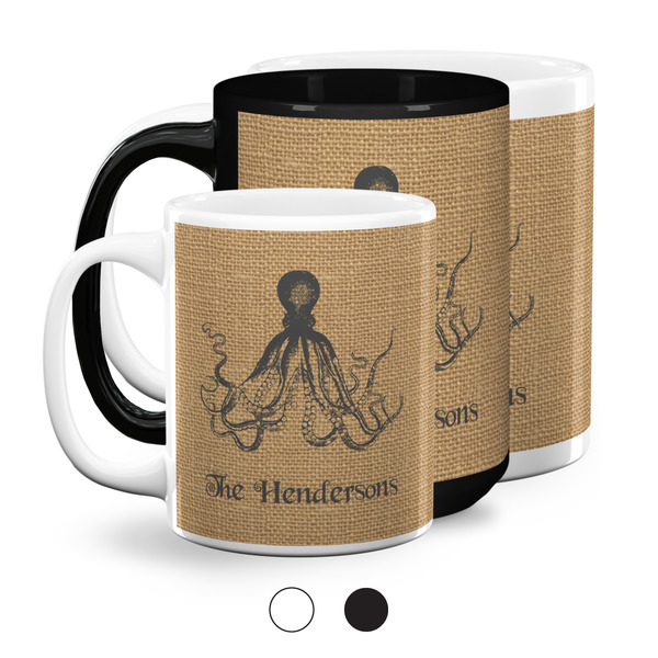 Octopus & Burlap Print Coffee Mugs Main