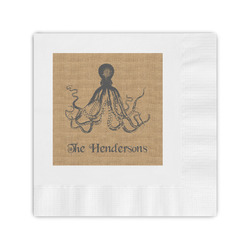 Octopus & Burlap Print Coined Cocktail Napkins (Personalized)