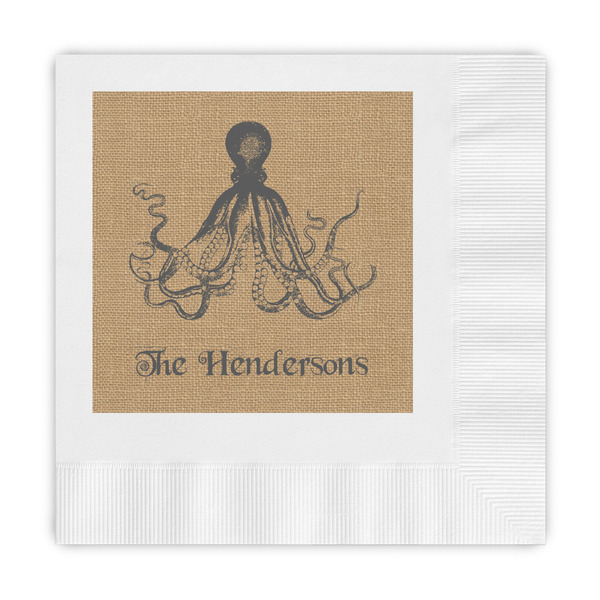 Custom Octopus & Burlap Print Embossed Decorative Napkins (Personalized)
