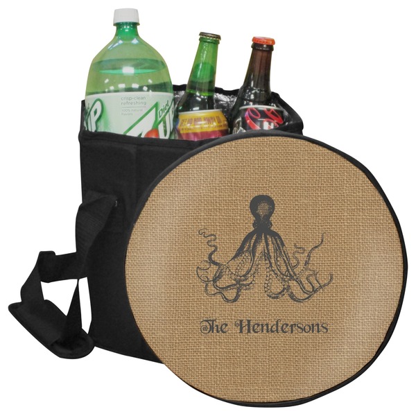 Custom Octopus & Burlap Print Collapsible Cooler & Seat (Personalized)