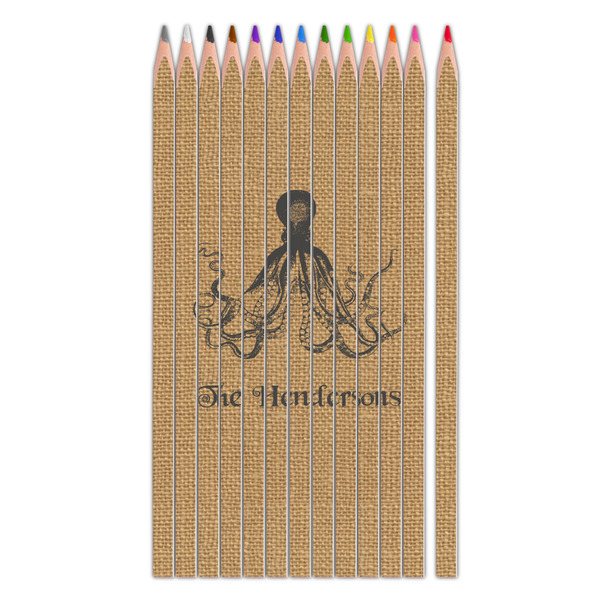 Custom Octopus & Burlap Print Colored Pencils (Personalized)