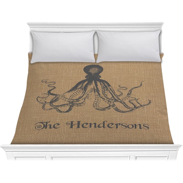 Custom Octopus & Burlap Print Comforter - King (Personalized)