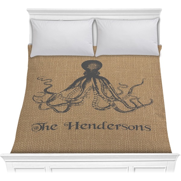 Custom Octopus & Burlap Print Comforter - Full / Queen (Personalized)