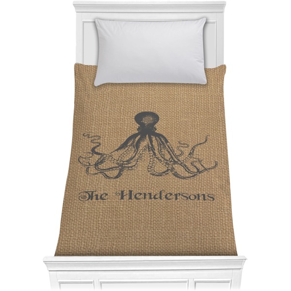 Custom Octopus & Burlap Print Comforter - Twin (Personalized)