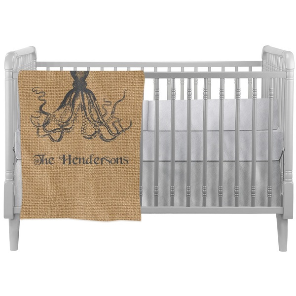 Custom Octopus & Burlap Print Crib Comforter / Quilt (Personalized)