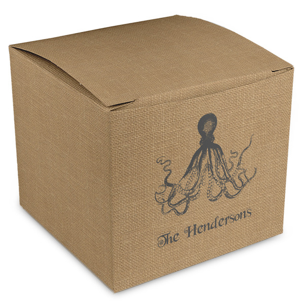 Custom Octopus & Burlap Print Cube Favor Gift Boxes (Personalized)