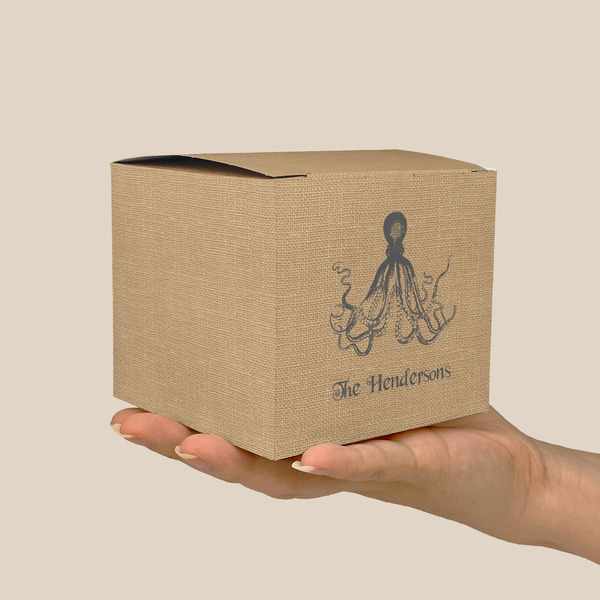 Octopus & Burlap Print Cube Favor Gift Box - On Hand - Scale View